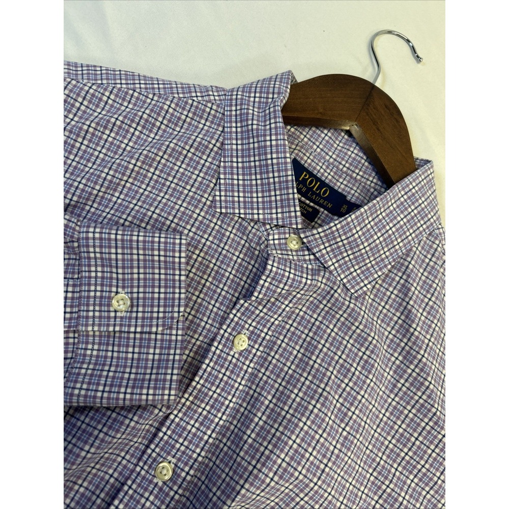 Polo Ralph Lauren Button Up Shirt Long Sleeve Purple Blue‎ Plaid Cotton Men's XL